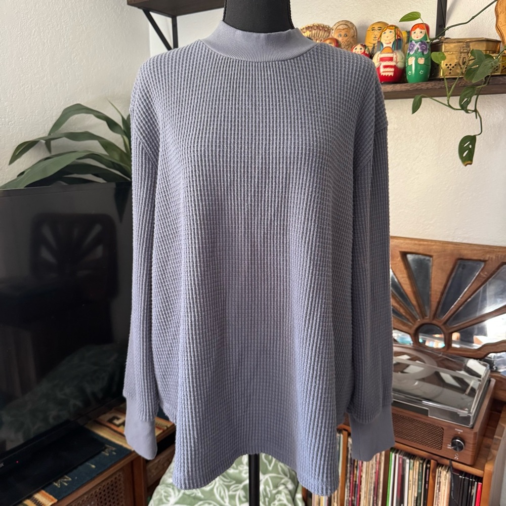 Madewell Cornflower Blue Waffle Knit Mock-Neck Sweater